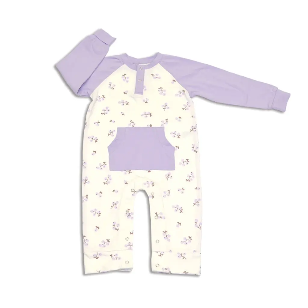 Silkberry Baby Organic Cotton Long Sleeve Romper w/Kangaroo Pocket (Winter Berries Print) (0-3M)
