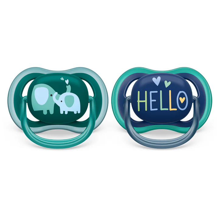 Philips Avent Ultra Air Pacifier Opal Elephant + Blue Hello 18M+