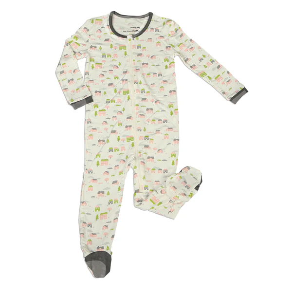Silkberry Baby Bamboo Footies with Easy Dressing Zipper (Little Village Print) 