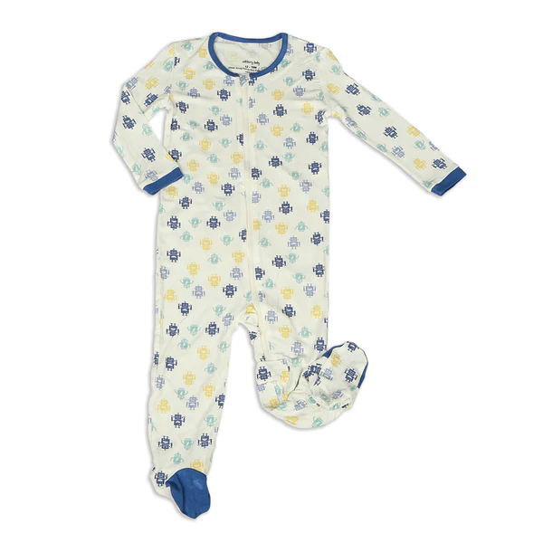 Silkberry Baby Bamboo Footies with Easy Dressing Zipper (Robot Print)