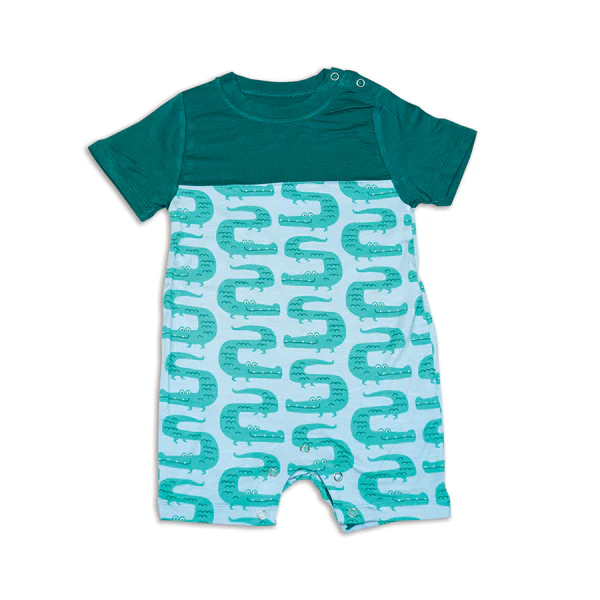 Silkberry Baby Bamboo Short Sleeve Romper (ZigZag Croc Print) (NB)