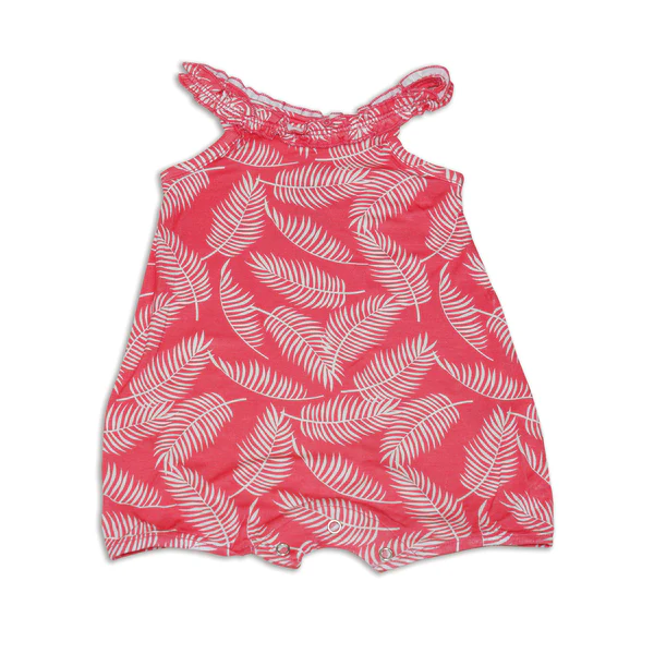 Silkberry Baby Bamboo Ruffle Romper (Breezy Leaves Print) (NB)