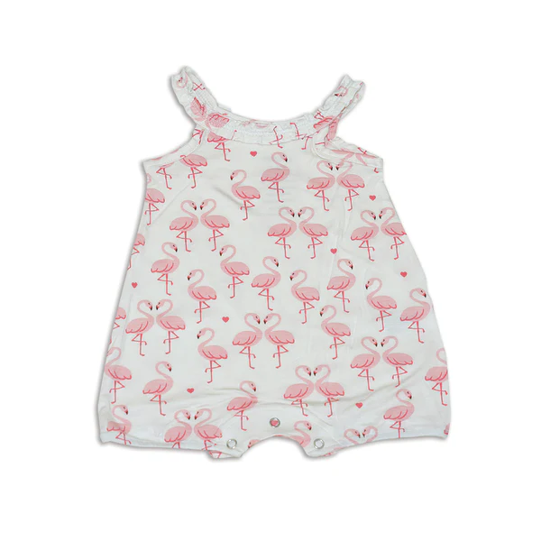 Silkberry Baby Bamboo Ruffle Romper (Flamingo Love Print)