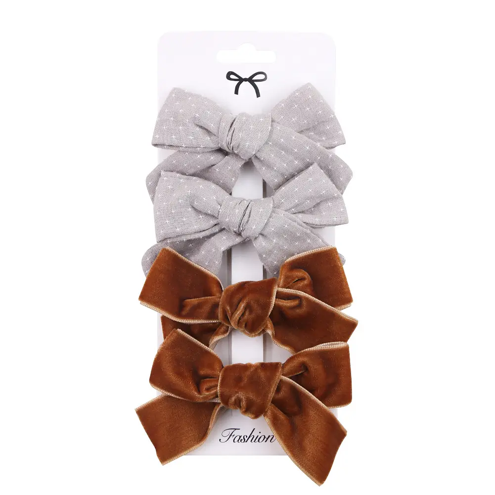 Hair Clip Muslin Cotton 4PK - Grey/Brown