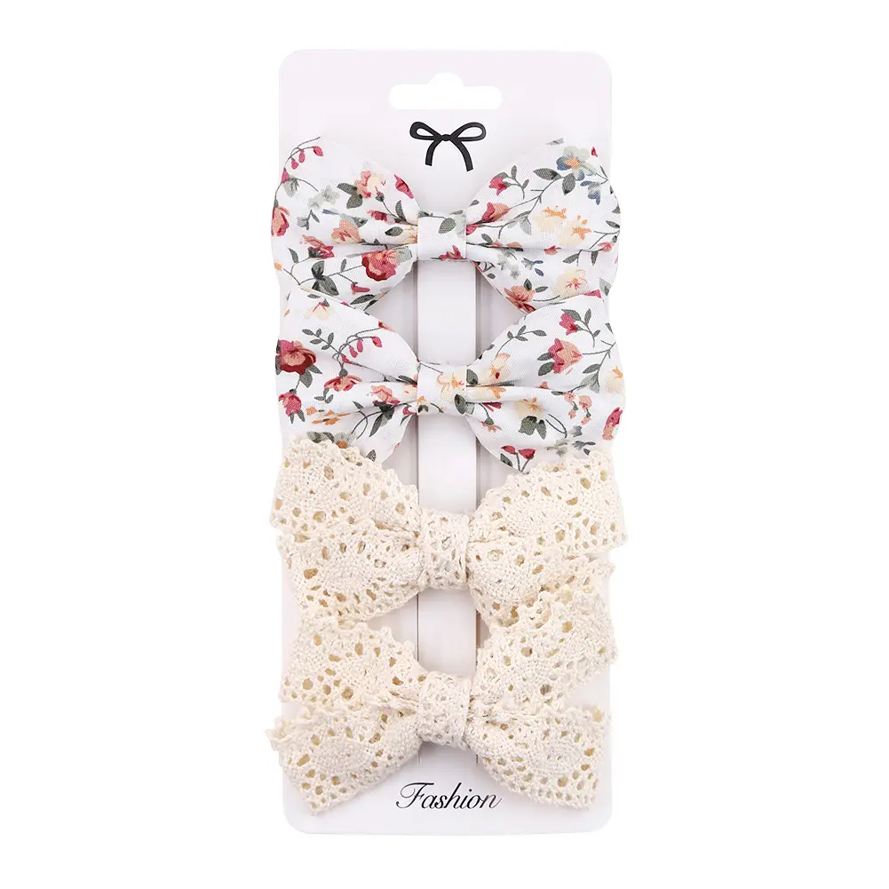 Hair Clip Muslin Cotton 4PK - White/Lace