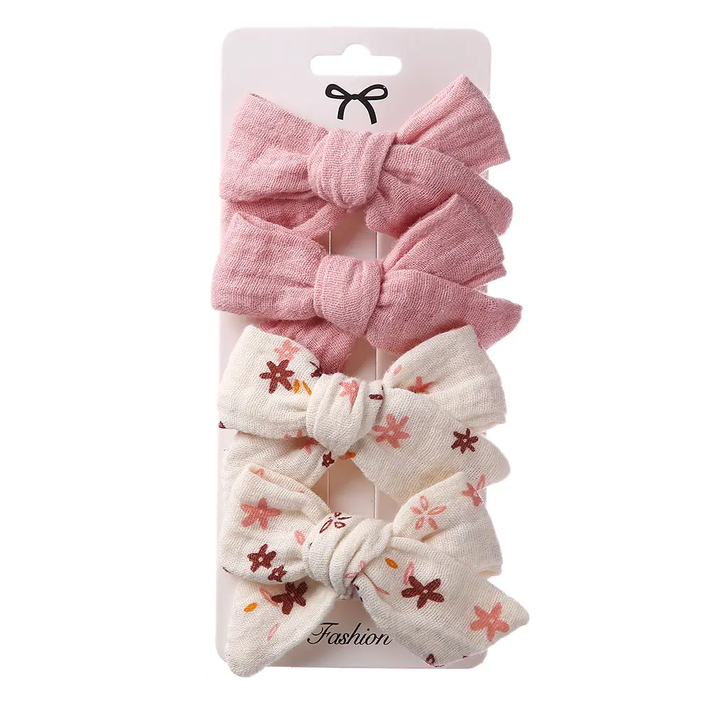 Hair Clip Muslin Cotton 4PK - Pink/White Flower