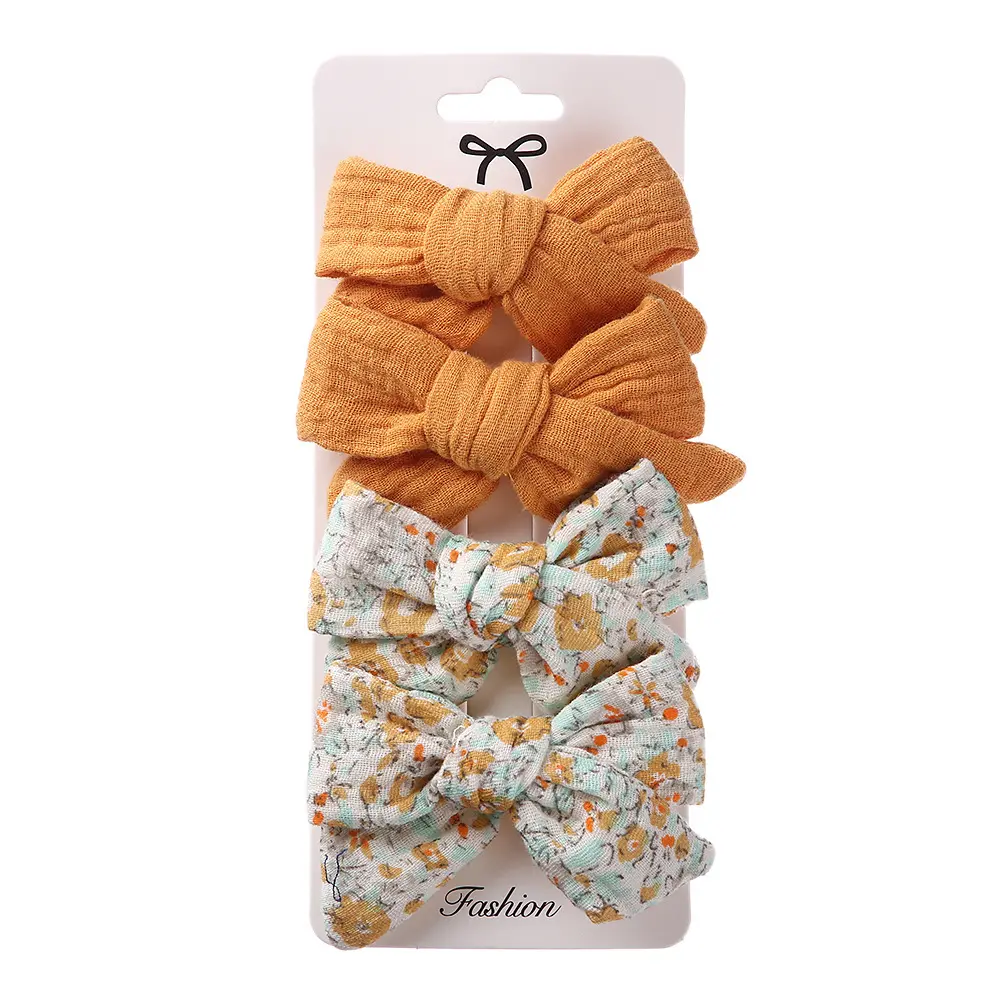 Hair Clip Muslin Cotton 4PK - Yellow/Yellow Flower