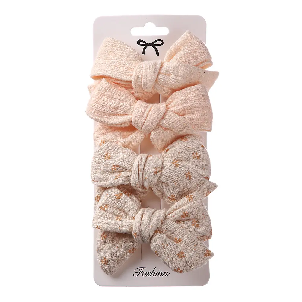 Hair Clip Muslin Cotton 4PK - Cream/Cream Flower