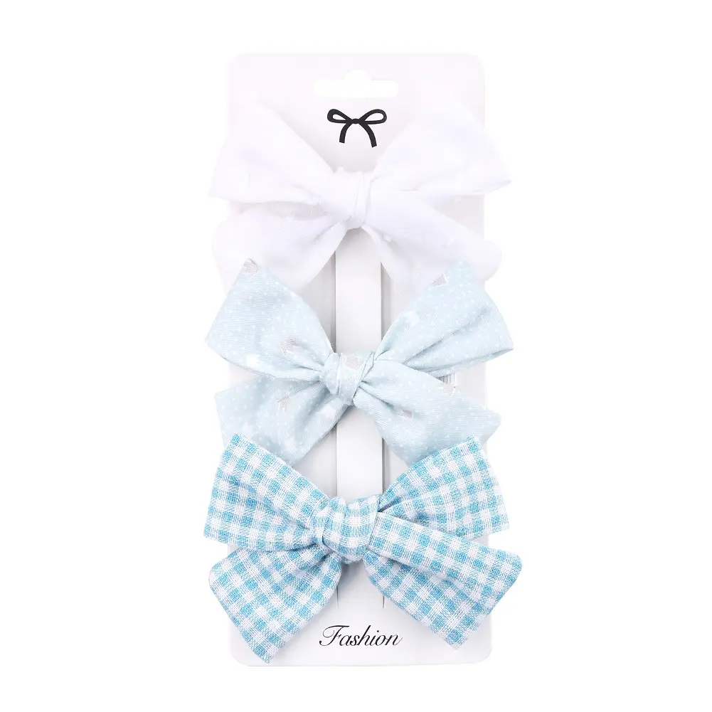 Hair Clip Muslin Cotton 3PK - White/Blue/Lattice