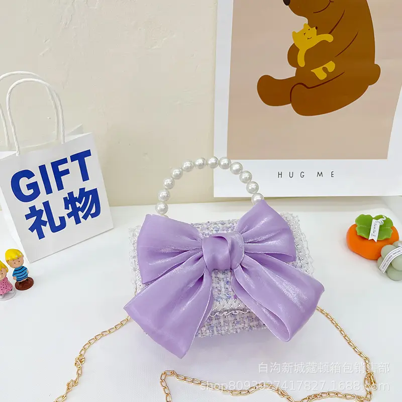 Crossbody Purse With Bow - Purple 2828