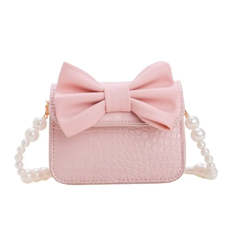 Crossbody Pearl Purse With Bow - Pink 1848