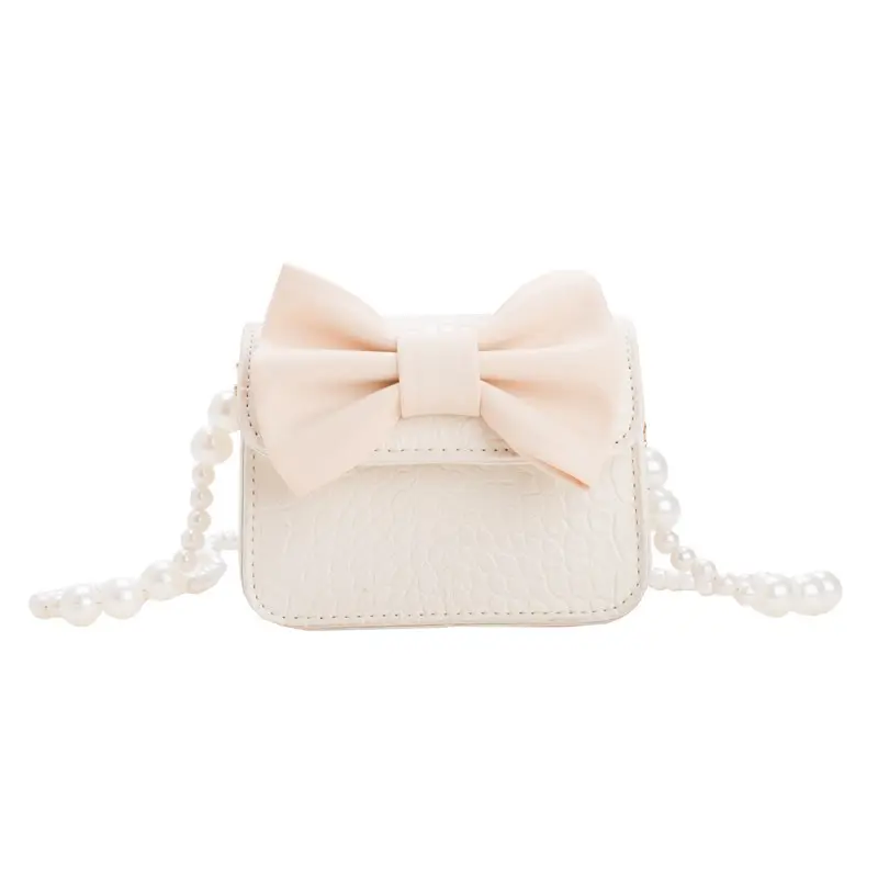 Crossbody Pearl Purse With Bow - White 1847