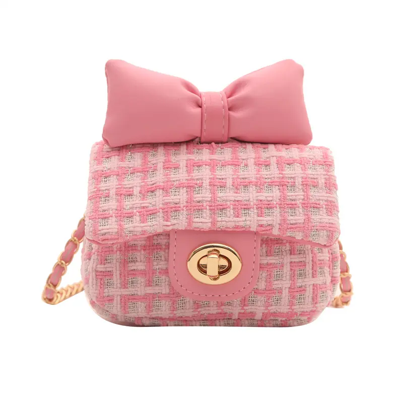 Crossbody Purse With Bow Lattice 1846 - Pink