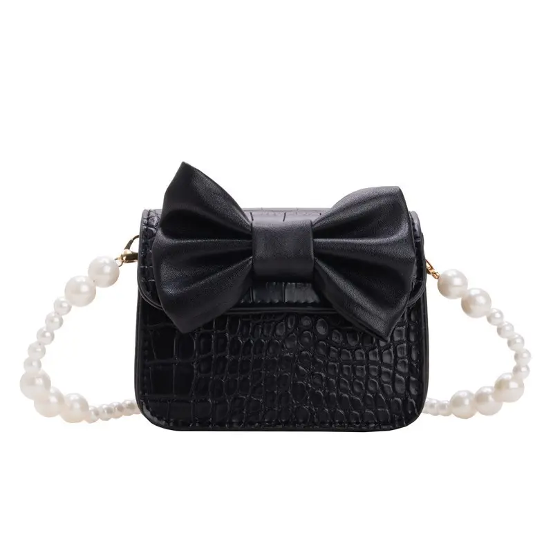 Crossbody Pearl Purse With Bow - Black 1843