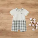 Blara Organic House Short Sleeve Shirt Collar Romper - Grey and White Check