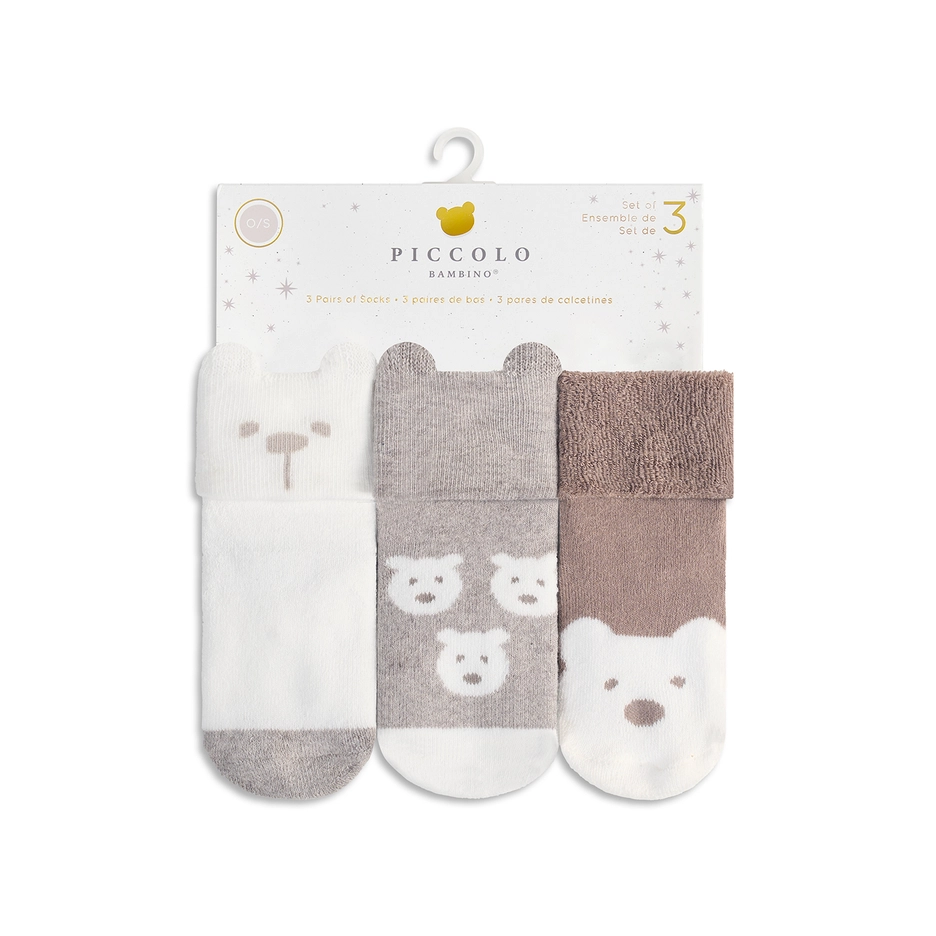 Piccolo - 3 Pair Of Bear Shaped Socks - Brown