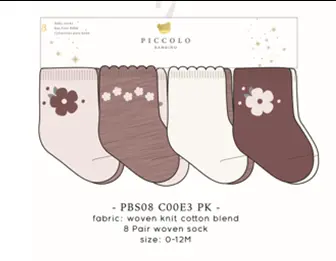 Piccolo - 8 Pairs Socks - Pink 0-12M