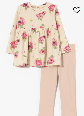 Mandarine & CO 05439 Set 2 Piece Tunic + Legging Jersey - Oatmeal Floral                                                                                                                       (6M)