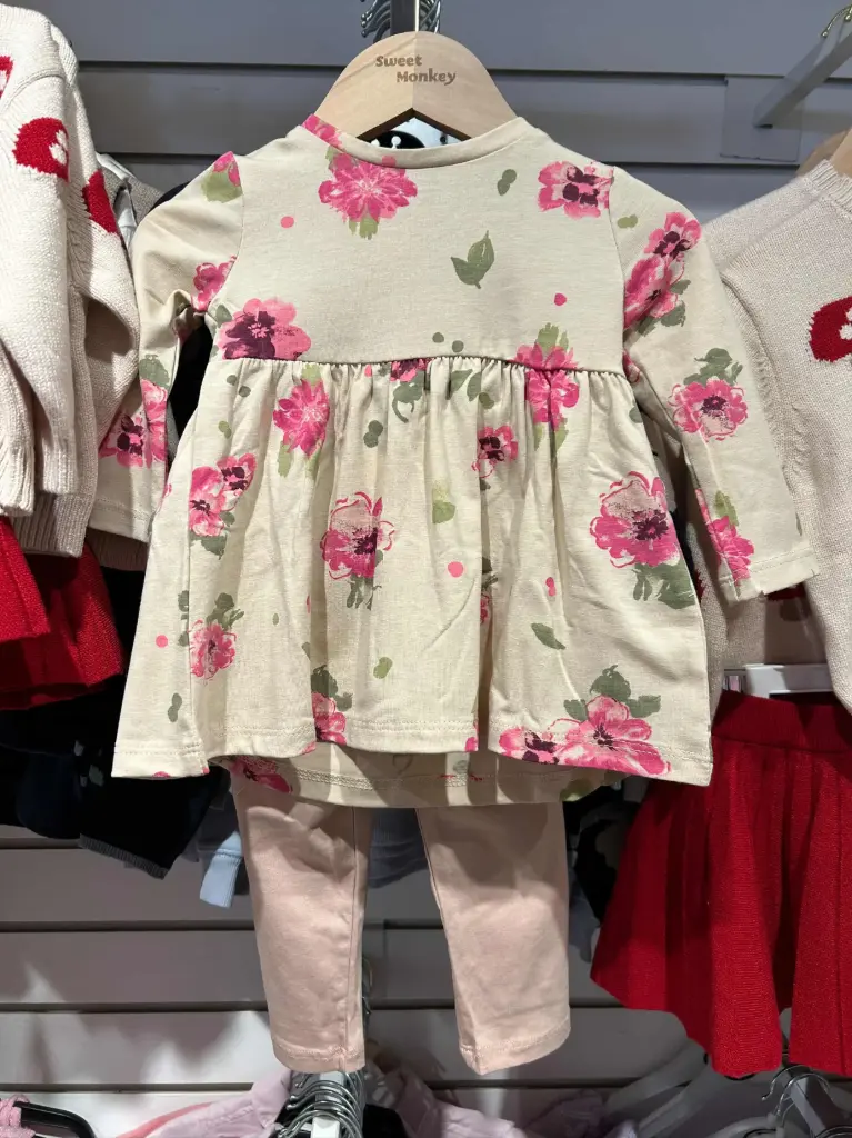 Mandarine & CO 05439 Set 2 Piece Tunic + Legging Jersey - Oatmeal Floral                                                                                                                      