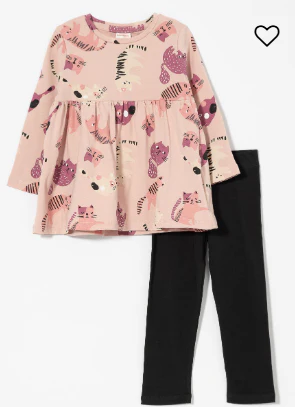 Mandarine & CO 05439 Set 2 Piece Tunic + Legging Jersey - Rose Smoke Cat