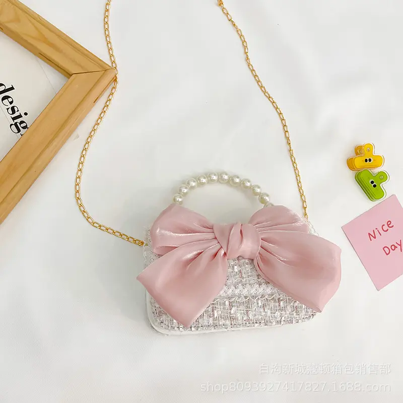 Crossbody Purse With Bow - Light Pink