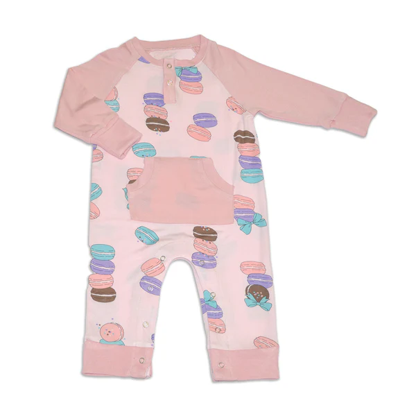 Silkberry Baby WF4601 Bamboo Long Sleeve Romper w/Kangaroo Pocket (Macaron Party Print)