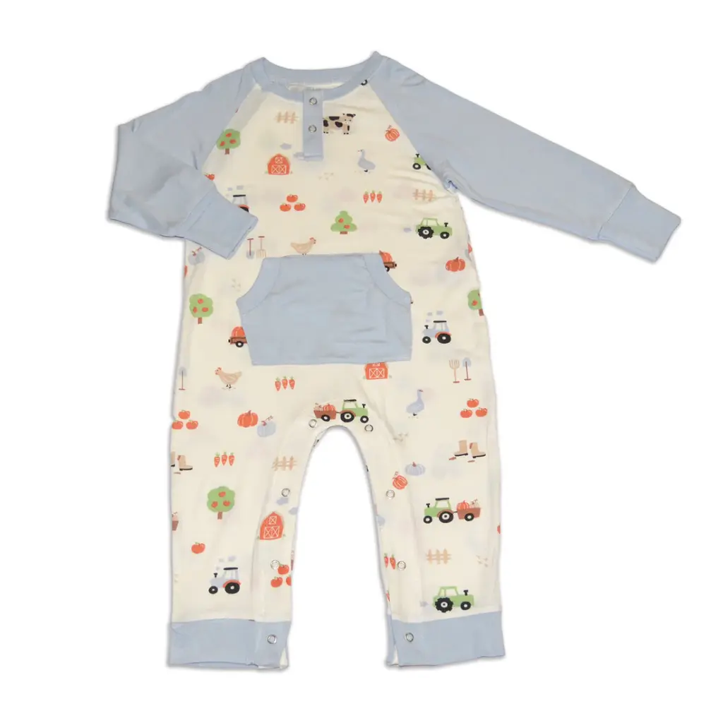 Silkberry Baby WF4601 Bamboo Long Sleeve Romper w/Kangaroo Pocket  (Pumpkin Farm Print)