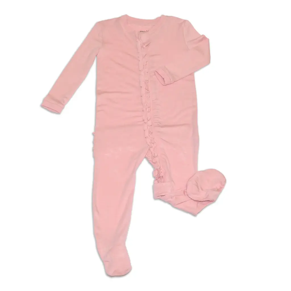 Silkberry Baby WF4606 Bamboo Ruffle Footies with Two Way Zipper (Coral Blush) (0-3M)
