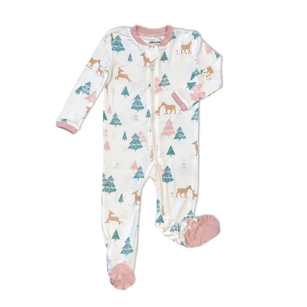 Silkberry Baby WF4521 Bamboo Footies With Two Way Zipper (Deer Forest Print) (0-3M)