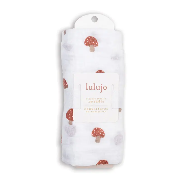 Lulujo Cotton Muslin Swaddle Blanket 0M+ 40x40 Mushroom