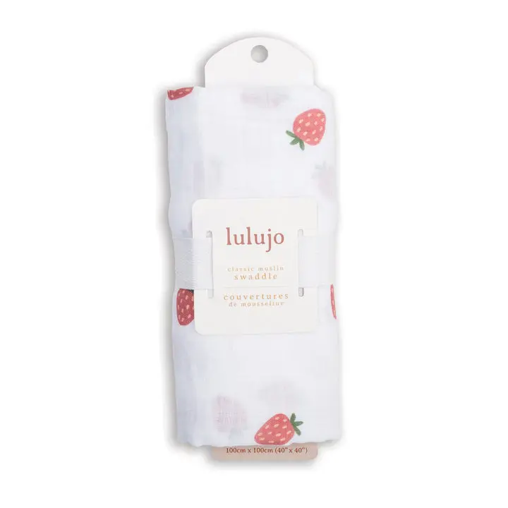 Lulujo Cotton Muslin Swaddle Blanket 0M+ 40x40 Strawberries