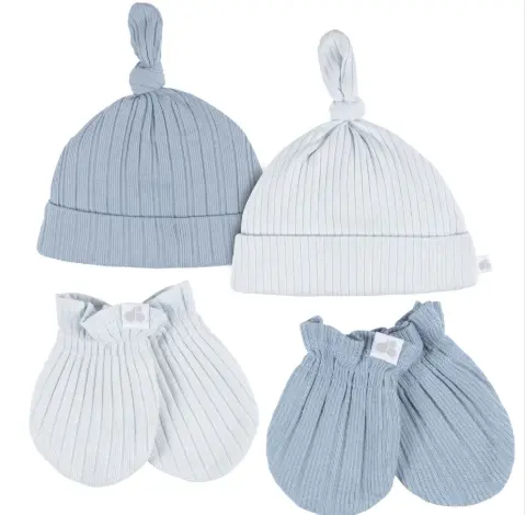 Just Born by Gerber Baby Neutral 4-Piece Hat and Mittens Blue