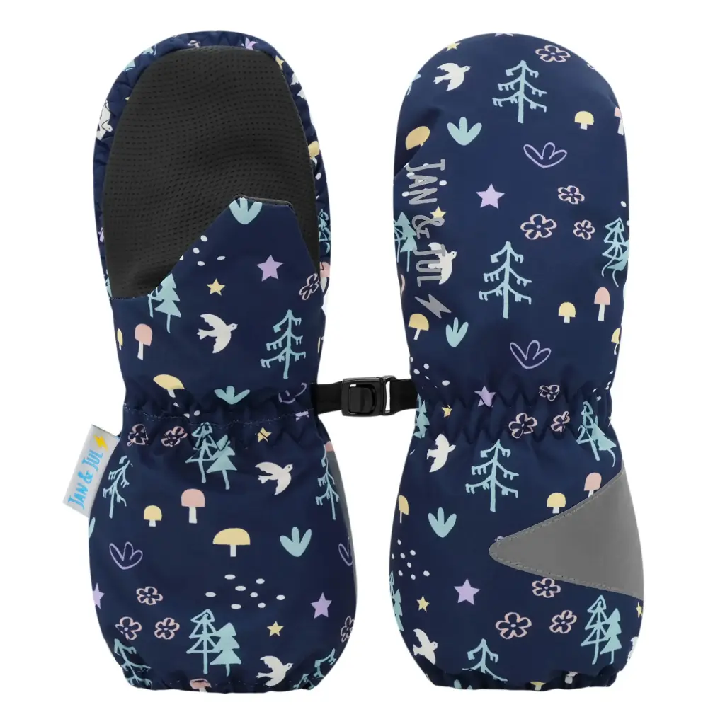 Jan & Jul Cozy-Dry Waterproof Rain Mittens - Navy Forest (2-4Y)
