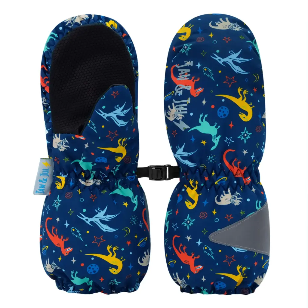 Jan & Jul Cozy-Dry Waterproof Rain Mittens - Space Dinos (2-4Y)