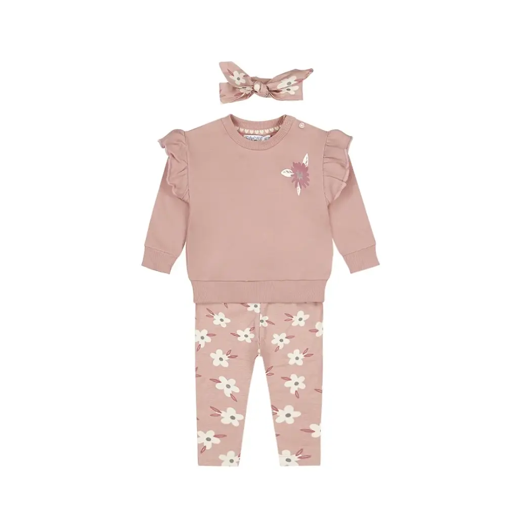 Dirkje Girls' Set Sweater Trousers Hairband Soft Pink Flower (2Y)