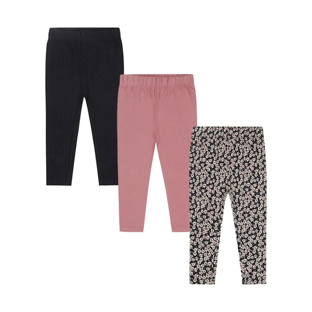 Dirkje Girls' Set With 3 Leggings Navy Old Pink With Flowers