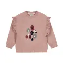 Dirkje Girls' Sweater Loose Fit Soft Pink Teddy Flowers