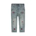 Dirkje Girls' Jeans Loose Fit Blue Embroidered Flowers