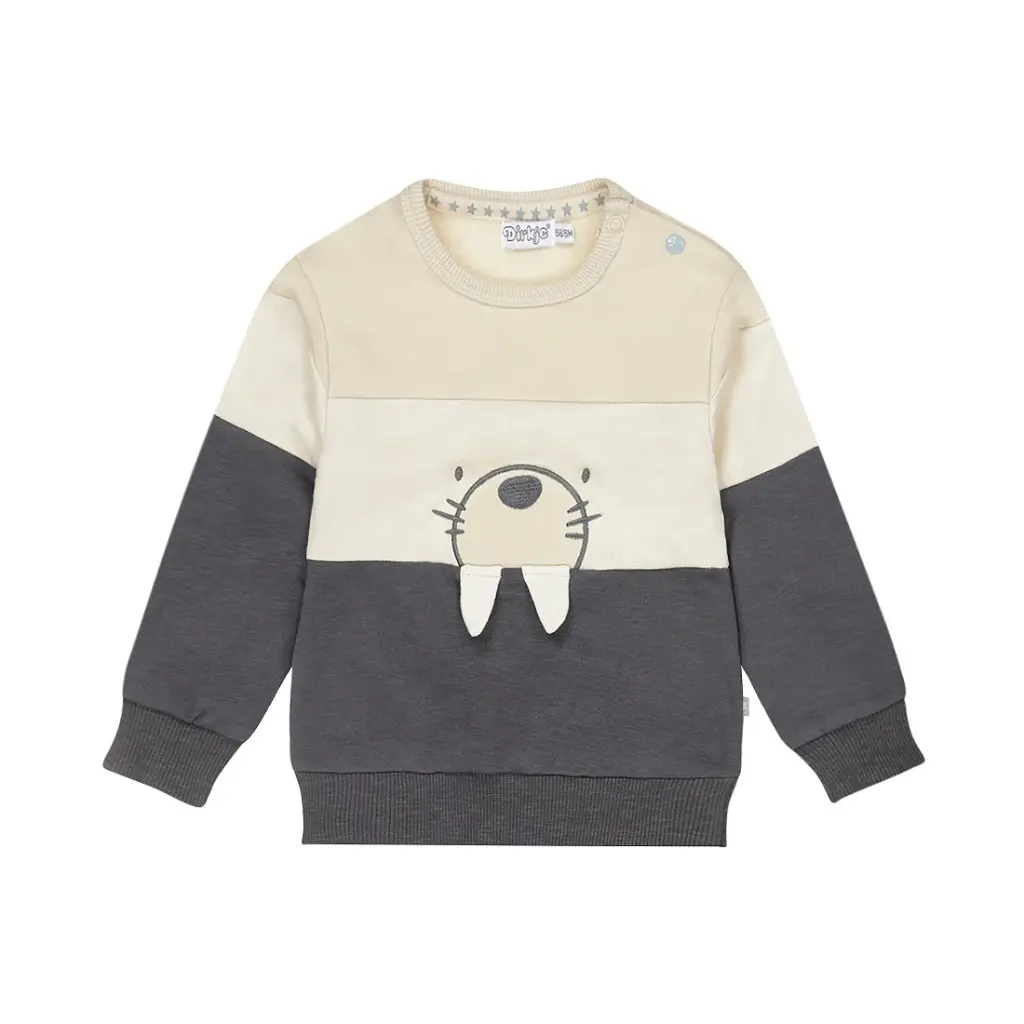Dirkje Boys' Sweater Pebble Off-white Navy Walrus (6-9M)