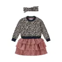 Dirkje Girls' Dress Set And Hairband Navy Old Pink Rib