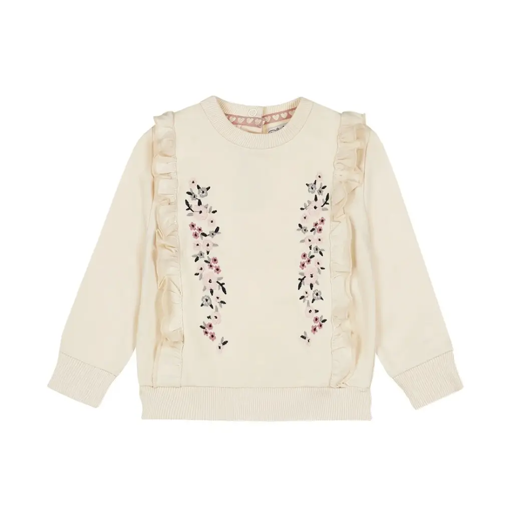 Dirkje Girls' Sweater Off-white Embroidered Flowers