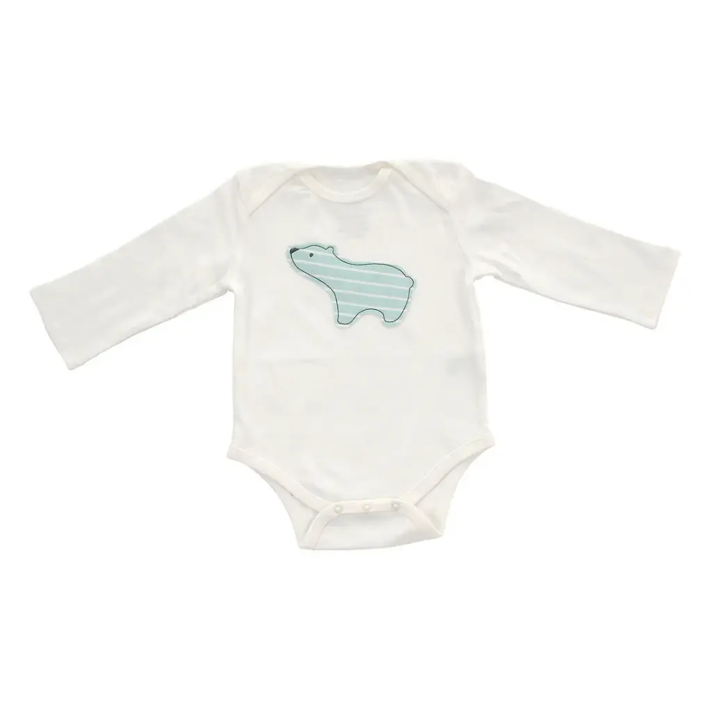 Silkberry Baby Organic Cotton Long Sleeve Onesie 8001 (Snow/Arctic Blue Bear)