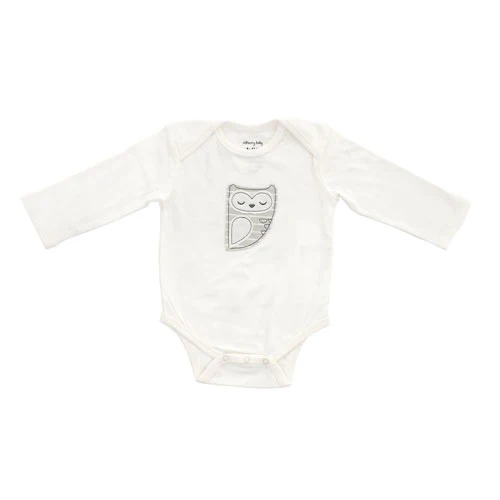 Silkberry Baby Organic Cotton Long Sleeve Onesie 8001 (Snow/Silver Cloud Owl)