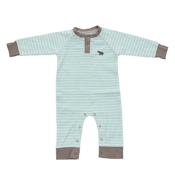 Silkberry Baby Organic Cotton Long Sleeve Romper 8004  (Arctic Blue) (NB)
