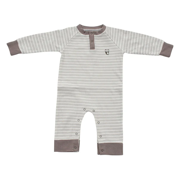 Silkberry Baby Organic Cotton Long Sleeve Romper 8004 (Silver cloud stripe) (NB)