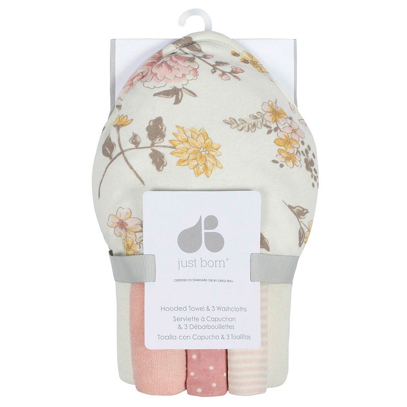 Just Born ® 4-Piece Hooded Towel and Washcloths - Vintage Floral