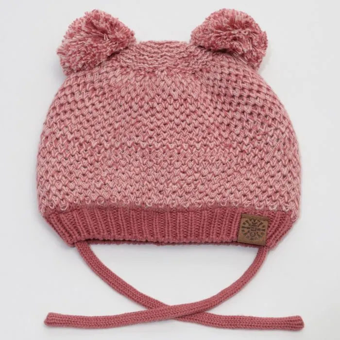 Calikids Knit Double Pompom Hat W2100 - Brick Mix (XS 0-3M)