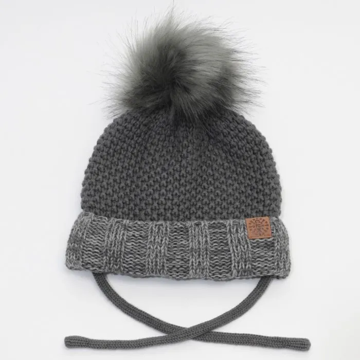 Calikids Knit Pompom Hat W2102 - Charcoal Combo