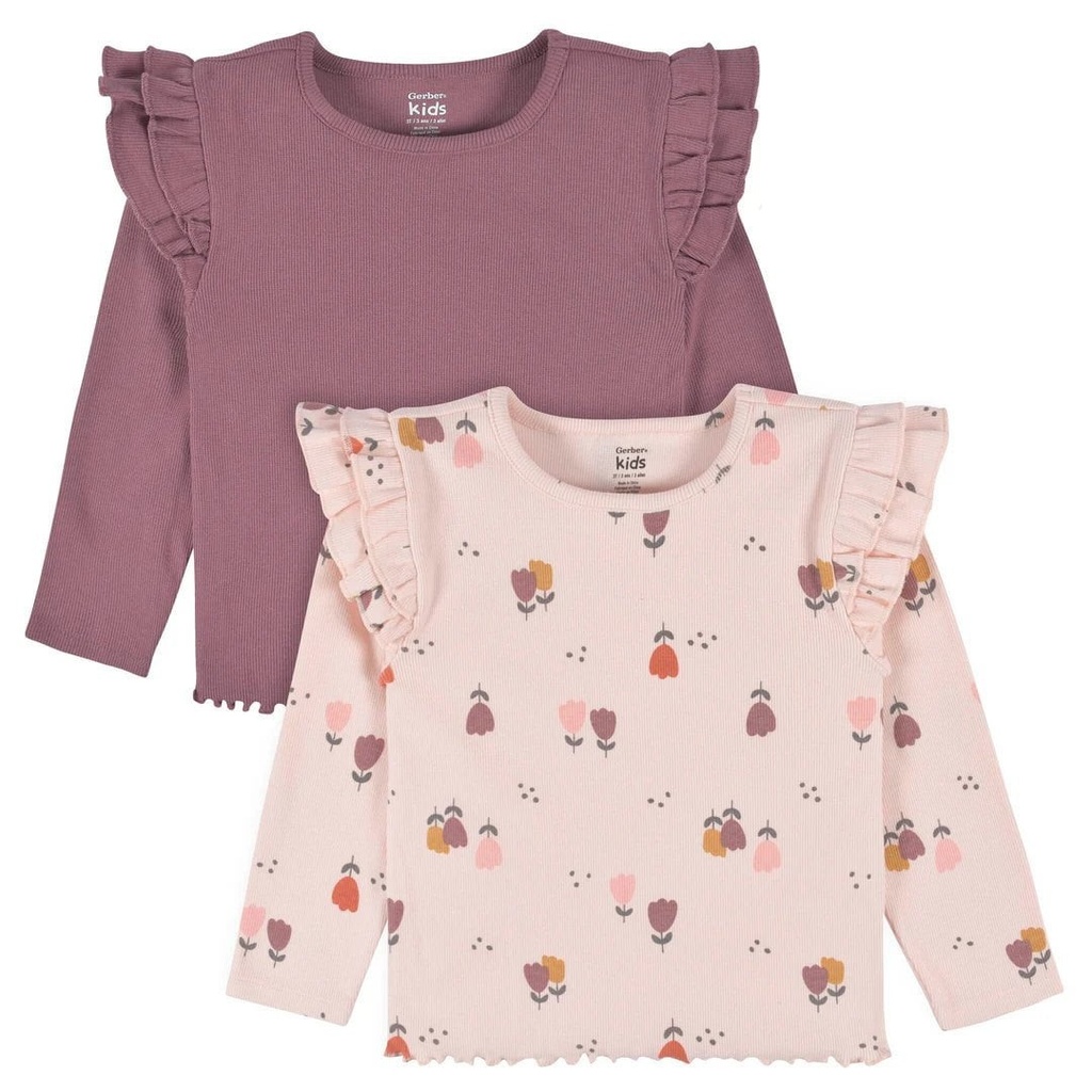  Gerber 2-Piece Toddler Girls Floral Tops - Pink + Purple