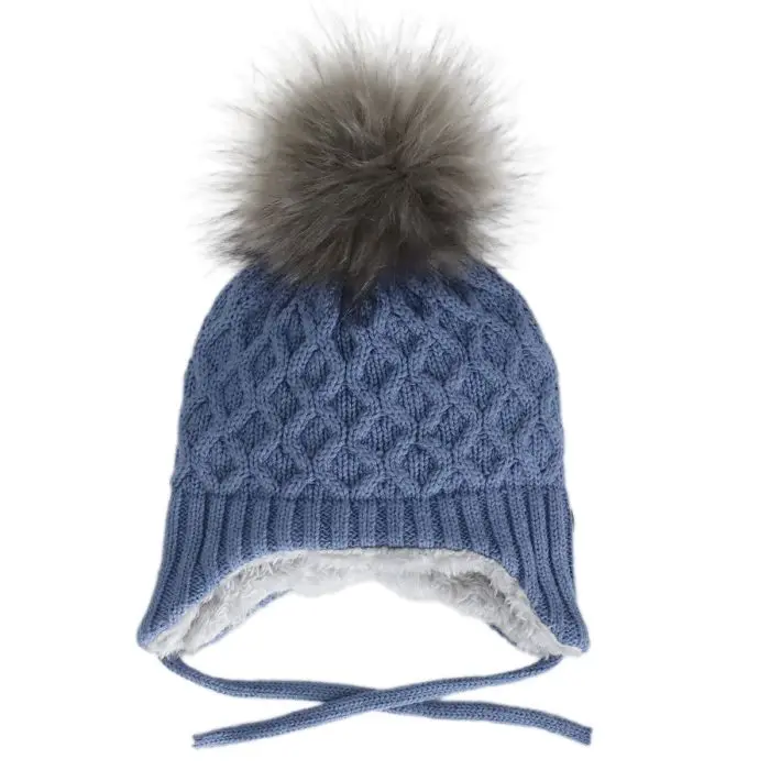 Calikids Cotton Hat Pompom W2303 - Blue Horizon (S 3-9M)